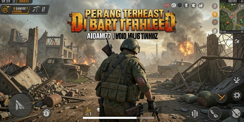 Screenshot gameplay ADAM77 dengan aksi seru di medan perang.