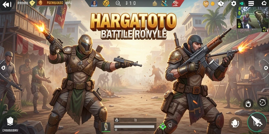 Screenshot HARGATOTO menampilkan aksi mendebarkan dalam pertempuran Battle Royale.